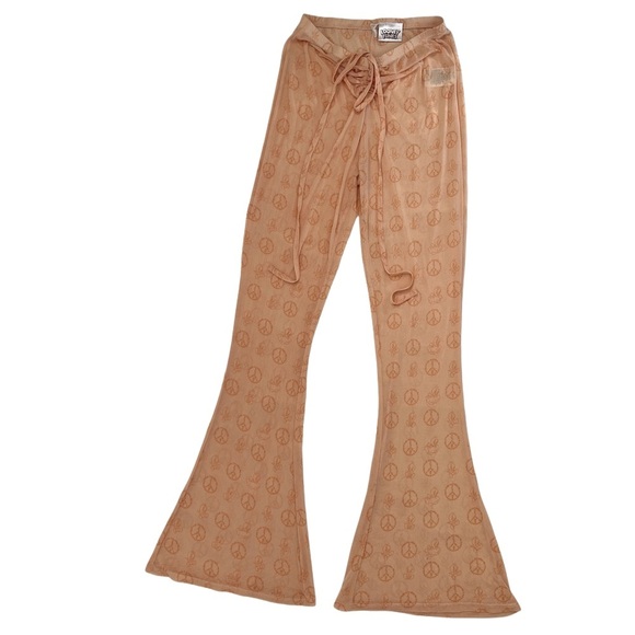Looney Tunes Peach Graphic Mesh Bell bottom cinched waist Y2K Pants L - Picture 2 of 12
